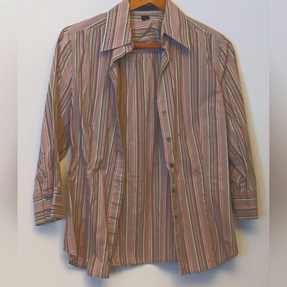 Express Striped Button Down Shirt with 3/4 sleeves